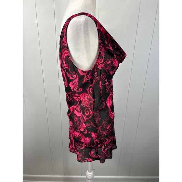 Cache Vintage black and pink beaded tank top with cowl neck. Size XS. - Picture 2 of 7